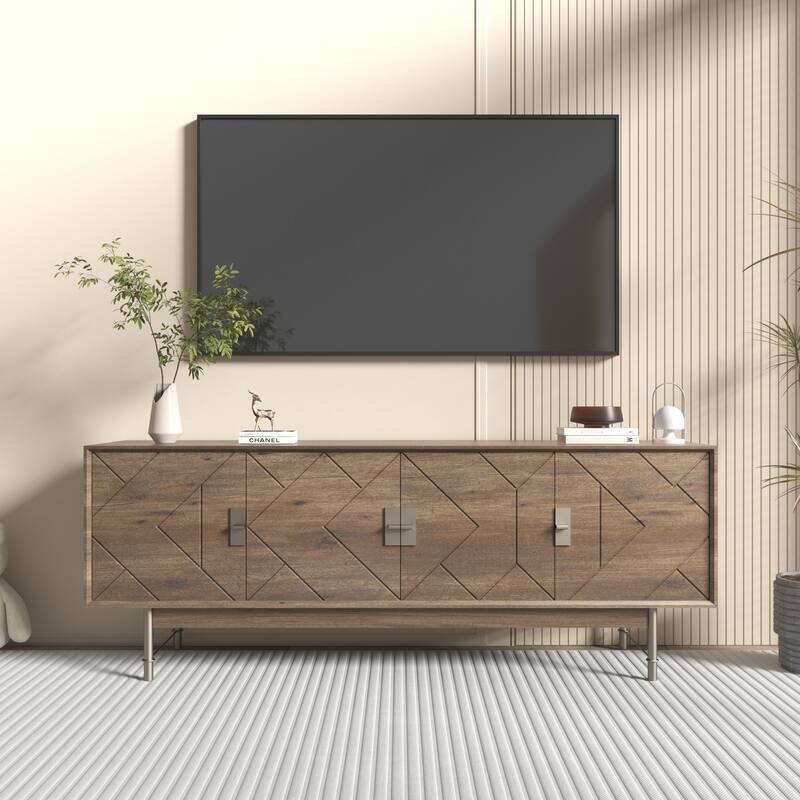 Mid-Century Modern 66" Entertainment Center with Storage and Shelves, Media Console Table, Living Room Bedroom TV stand