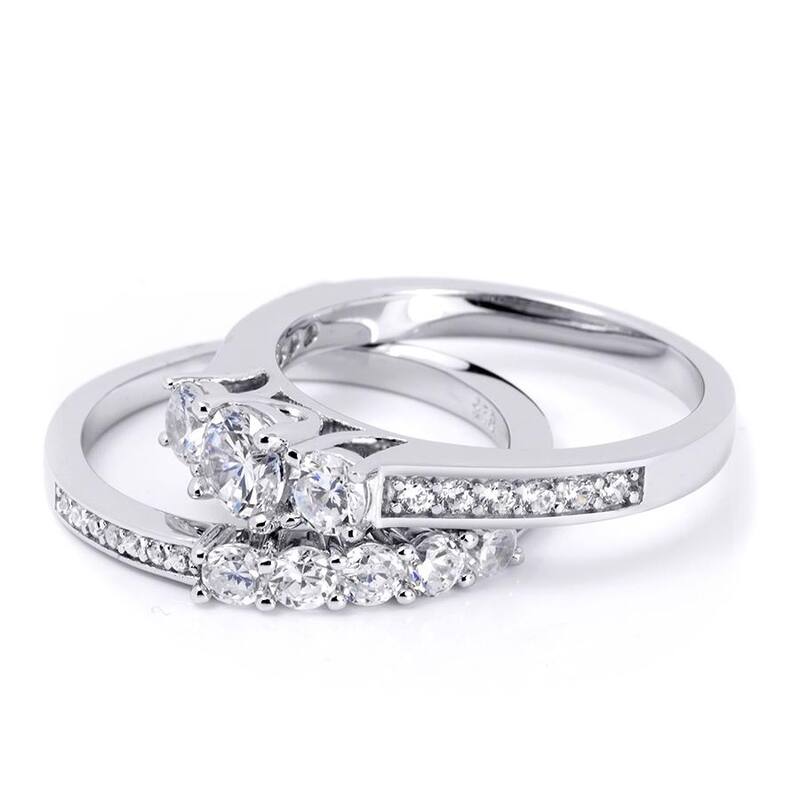 Three Stone 1.20 Carat Engagement Ring Set Round Cut Sterling Silver