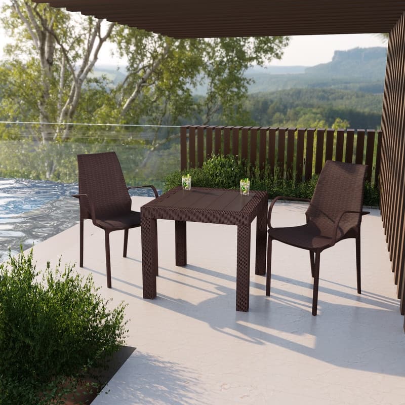 Kent Modern Outdoor Stackable Rattan Dining Arm Chair for Dining Rooms, Decks, Poolside, Patios & Cafes (Set of 2)