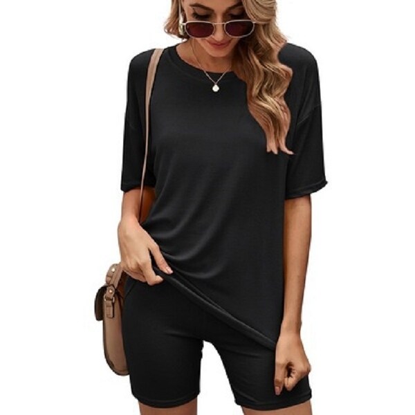 Haute Edition Matching Biker Short and T-Shirt Set with Plus. Opens flyout.