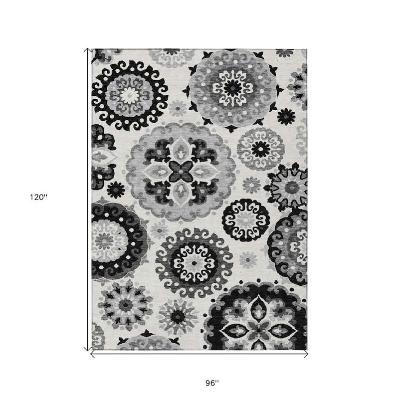 HomeRoots Floral Medallion Transitional Rectangle Outdoor Rug