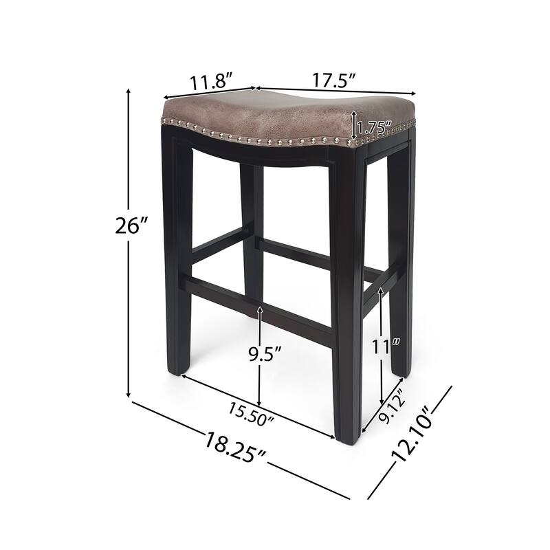Feine Counter Stool Set of 2, Nailhead Trim, Taupe Gray Faux Leather