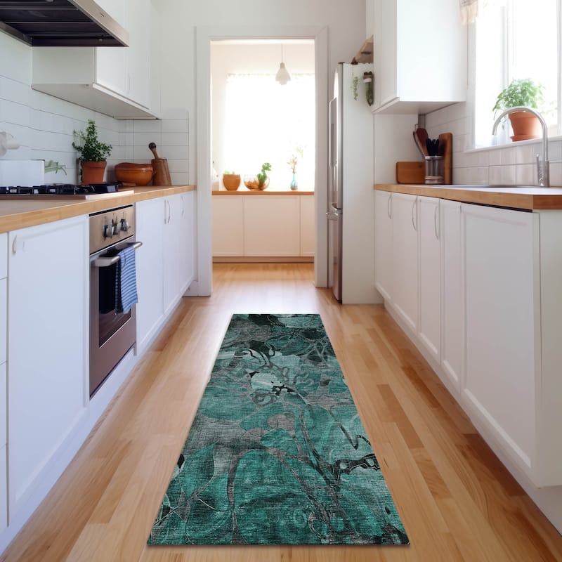 Premium Washable Super Soft Abstract Floral Mayfield Rug - Teal - 2' 3" x 7' 6" - Runner
