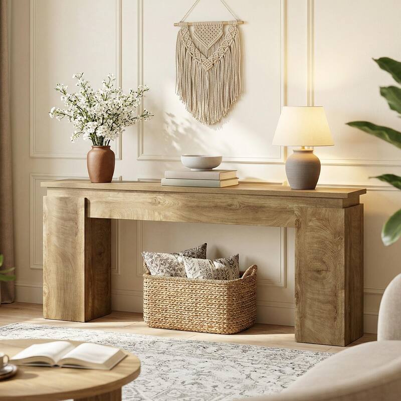 Rustic Entryway Table with Open Storage for Living Room