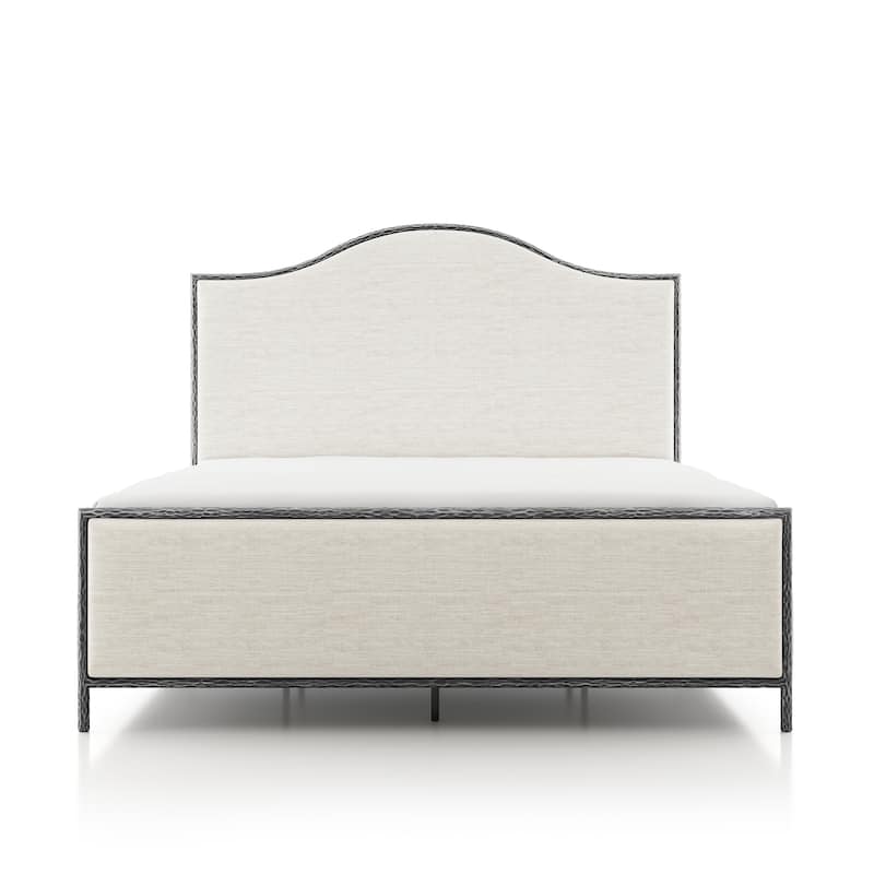 247 Shop At Home Lalia Modern Beige Upholstered Hammered Metal Camelback Bed