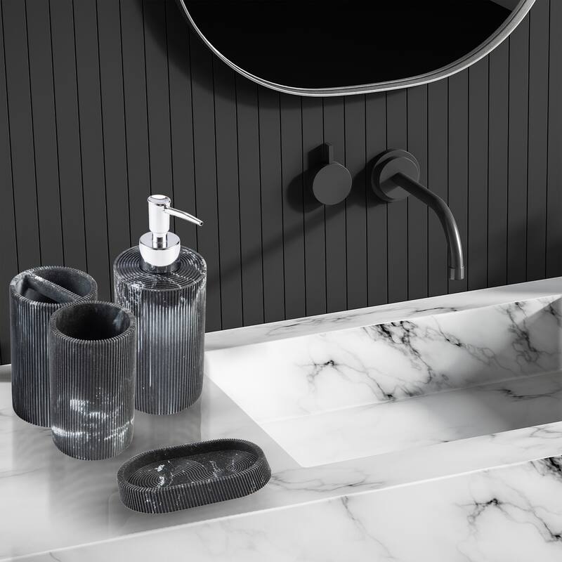 Kralix 4pc Marble Effect Resin Bath Accessory Set