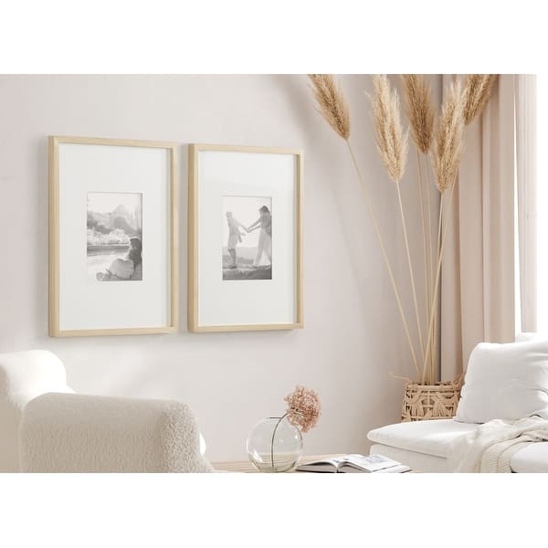 Gray - DesignOvation Gallery Wood Wall Picture Frame, Set of 2 - 14x18 matted to 11x14