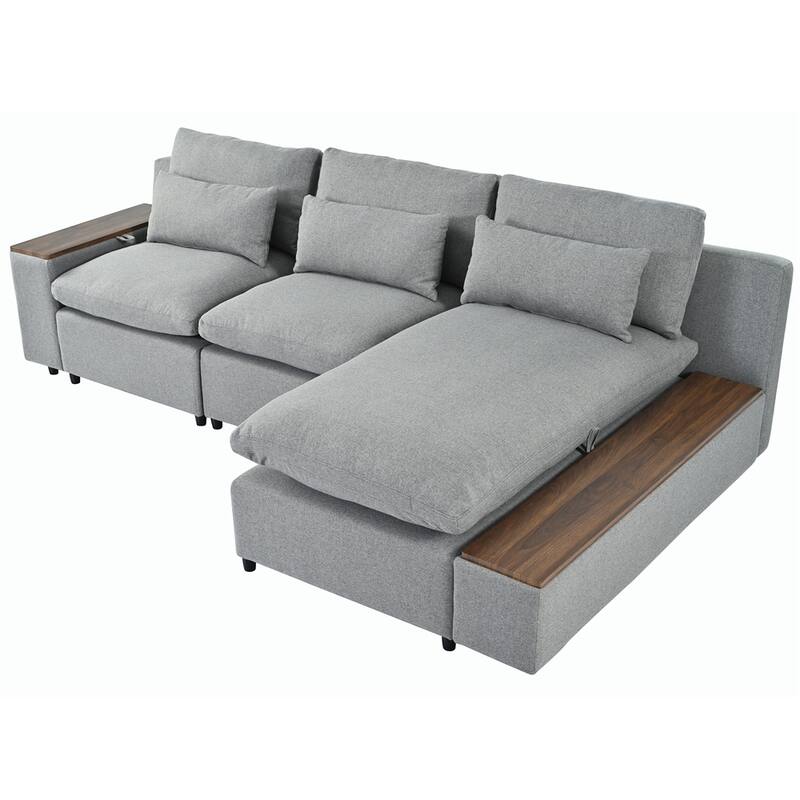 Modular Sectional Sofa with Removable Back Cushions and Storage Space