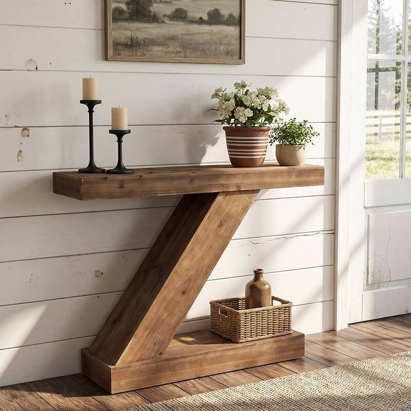 41.3 Inch Solid Wood Entryway Console Table, Farmhouse Sofa Table Behind Couch - 41.3" L x 11.8" W x 31.8" H - Natural Wood