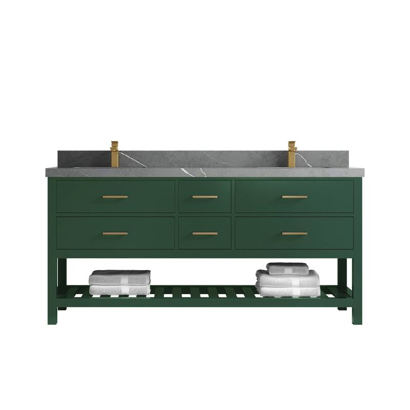 Willow Collections 72 in. W x 22 in. D Parker Double Sink Bathroom Vanity with Countertop - 2" Piatra Gray - Lafayette Green