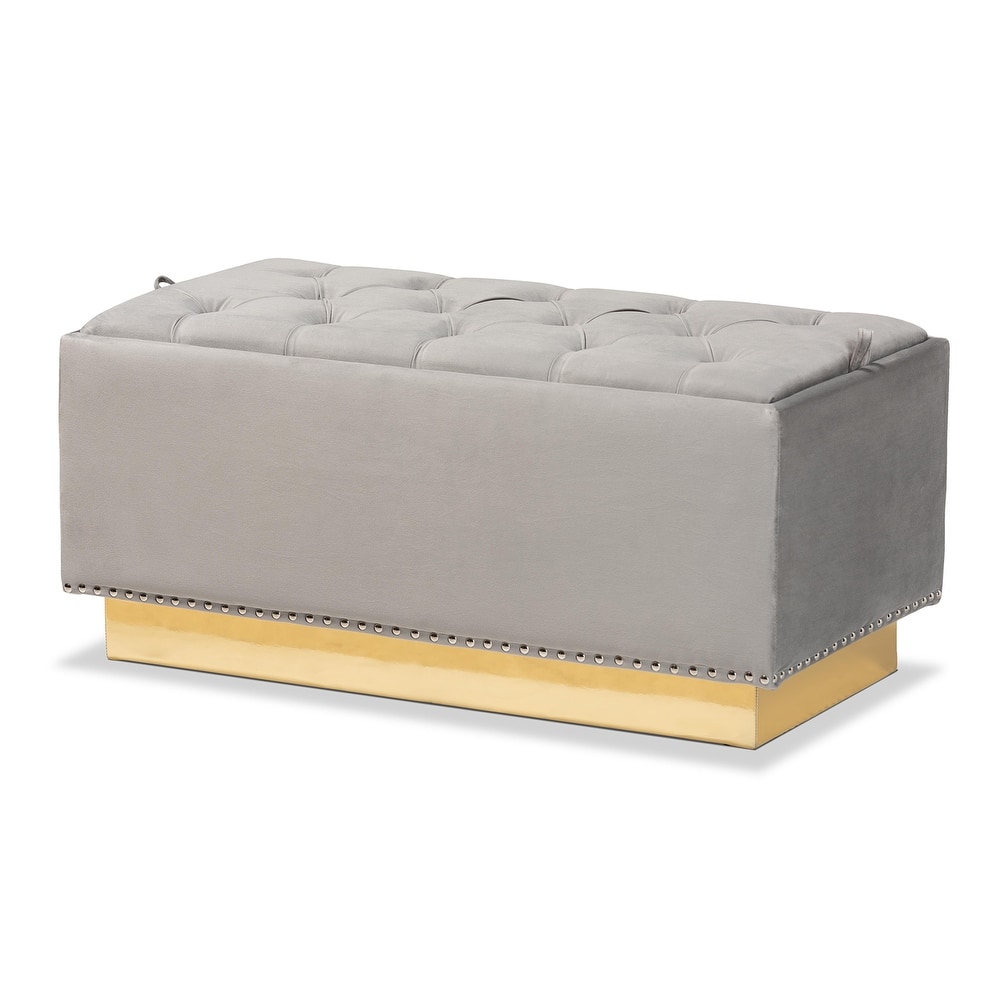 Powell Glam and Luxe Velvet Fabric and Gold PU Leather Storage Ottoman