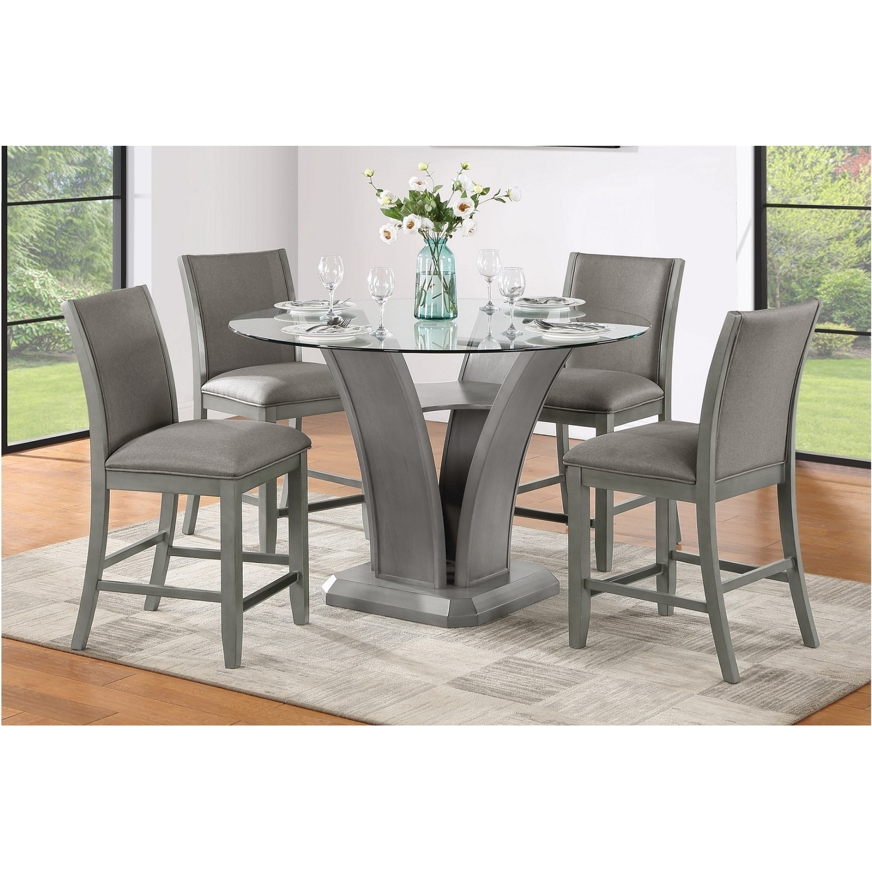 Glass top counter height sales dining table set
