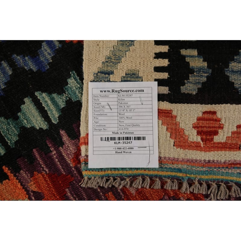 Kilim Oriental Area Rug Flatweave Southwestern Style Wool Carpet - 10'1"x 13'0"