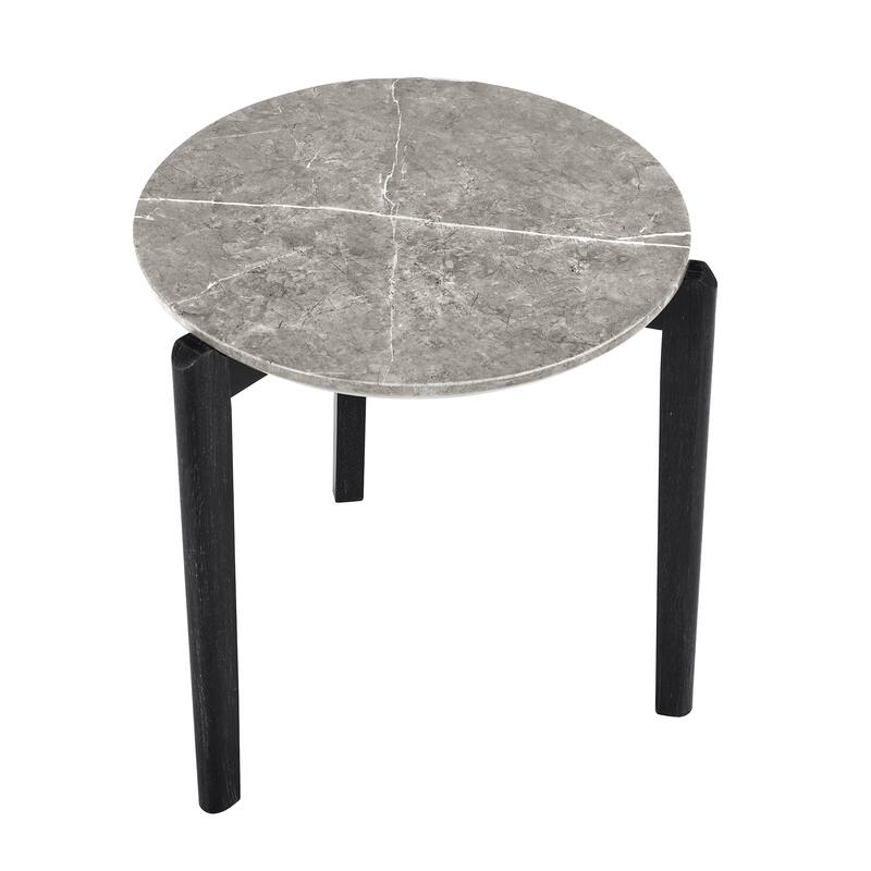 Modern 24-Inch Round Coffee Table - Stylish Imitation Marble Top with Solid Rubber Wood Legs-Perfect Small Wooden Coffee Table