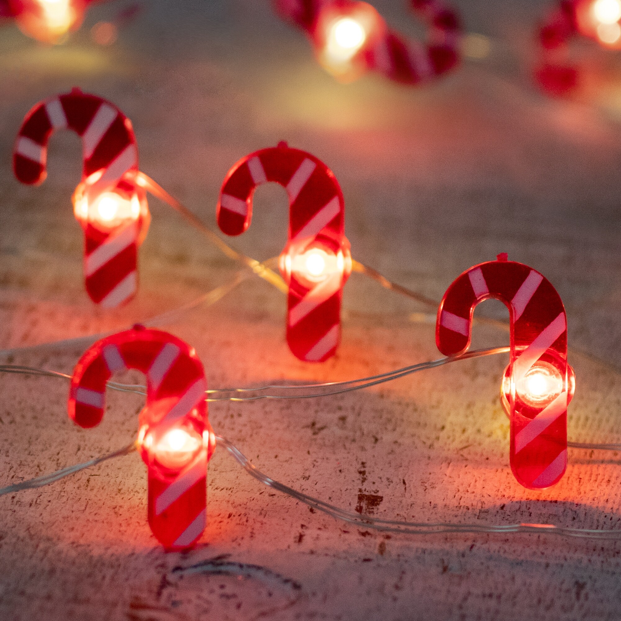 20 Count LED Candy Cane Christmas Fairy Lights 6.5 ft Silver Wire