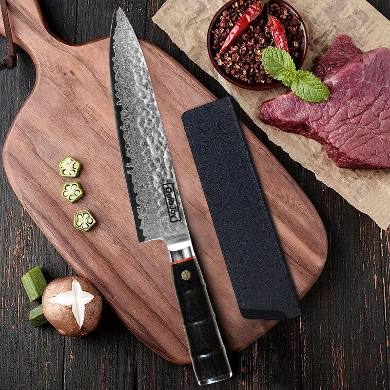 8" Japanese Chef Knife, 67-Layer Damascus VG-10 Hand-Hammered