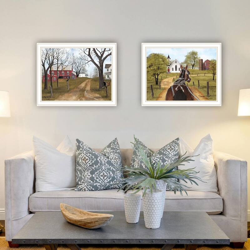 2-Piece Framed Wall Art Set - Sunday Drive & The Old Dirt Road, White Frame