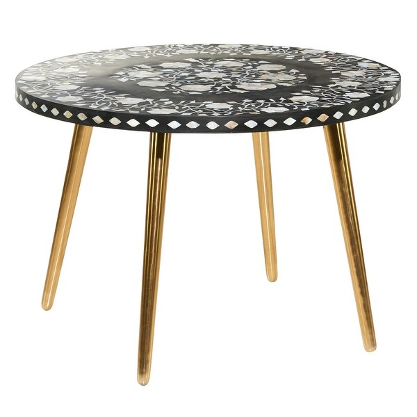 Shop Round Black Wood Top Coffee Table With Shell Floral ...