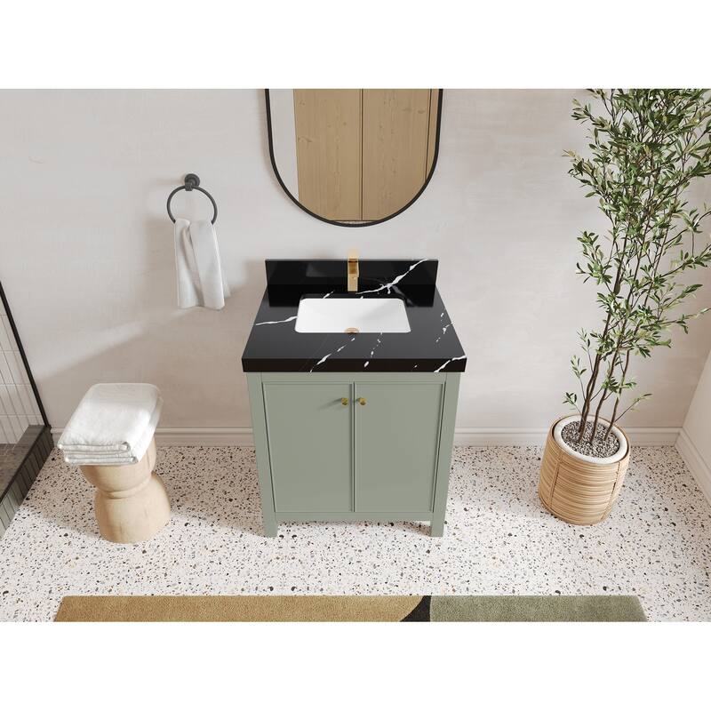 Willow Collections 30 in. W x 22 in. D Chicago Single Sink Bathroom Vanity with Countertop - 2”Calacatta Black - Evergreen