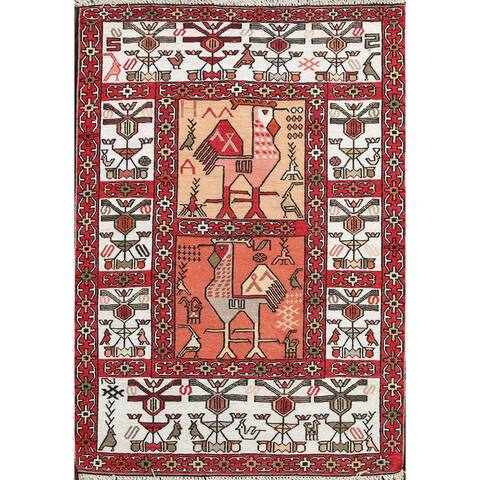 Silk Vegetable Dye Animal Pictorial Sumak Persian Area Rug Flat-weave - 3'0" x 4'1"