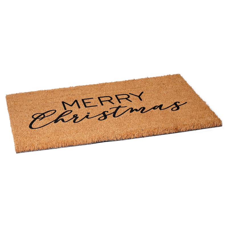 HomeRoots 24" X 36" Brown And Black Christmas Merry Christmas Outdoor Coir Door Mat - 24.00' X '36.00