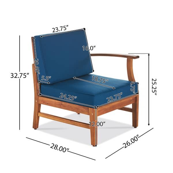 dimension image slide 9 of 16, Christopher Knight Home - Aneska Outdoor 3-Seater Sofa Set with Slatted Coffee Table, Acacia Wood with Water-Resistant Cushions