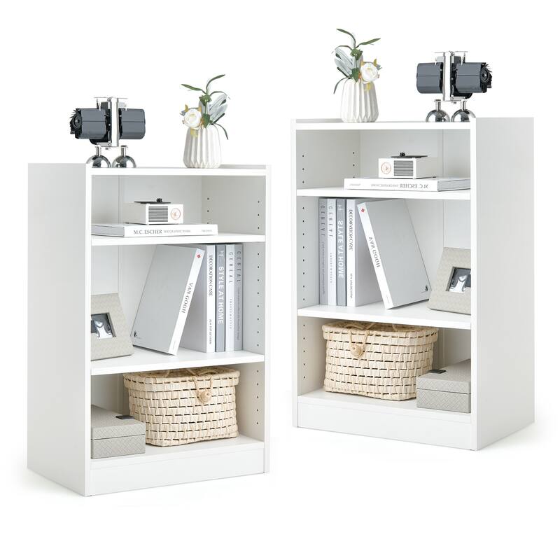 Costway 2 PCS 3-Tier Bookcase Open Multipurpose Display Rack Cabinet - 19.5'' x 12'' x 29.5'' (L x W x H) - White