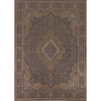 Gray Floral Tabriz Persian Vintage Area Rug Hand-Knotted Wool Carpet - 9'7"x 12'7"