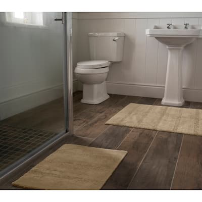 Essence Washable Nylon Plush Bathroom Rug, or Set in Linen