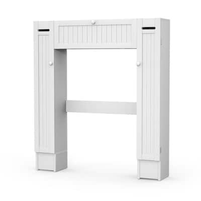 White MDF Over Toilet Storage Cabinet with Pull-Down Door and Shelves - 34.5" x 7" x 38.5" (L x W x H)