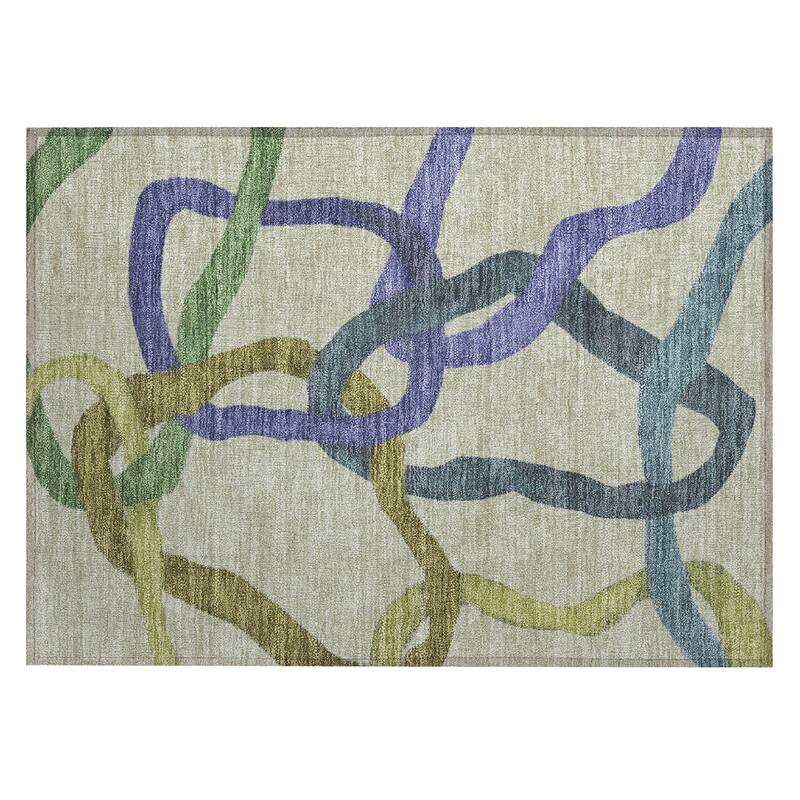 Machine Washable Indoor/ Outdoor Abstract Links Chantille Rug