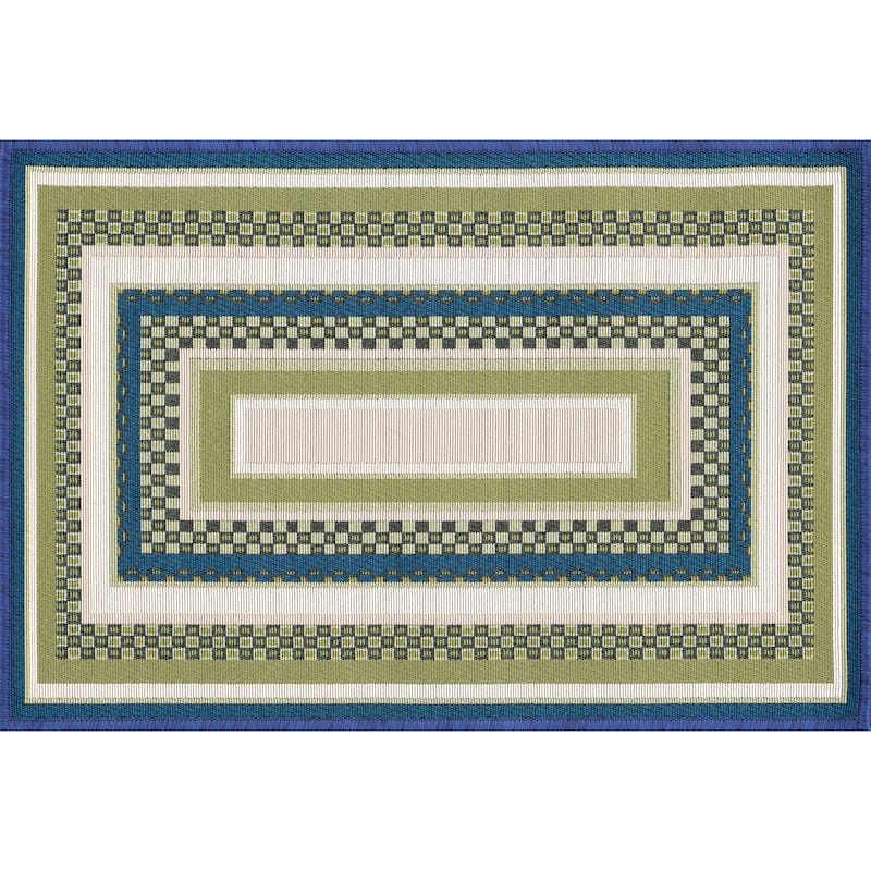 Sizzling Nautical & Coastal Striped Border Indoor/Outdoor Area Rug