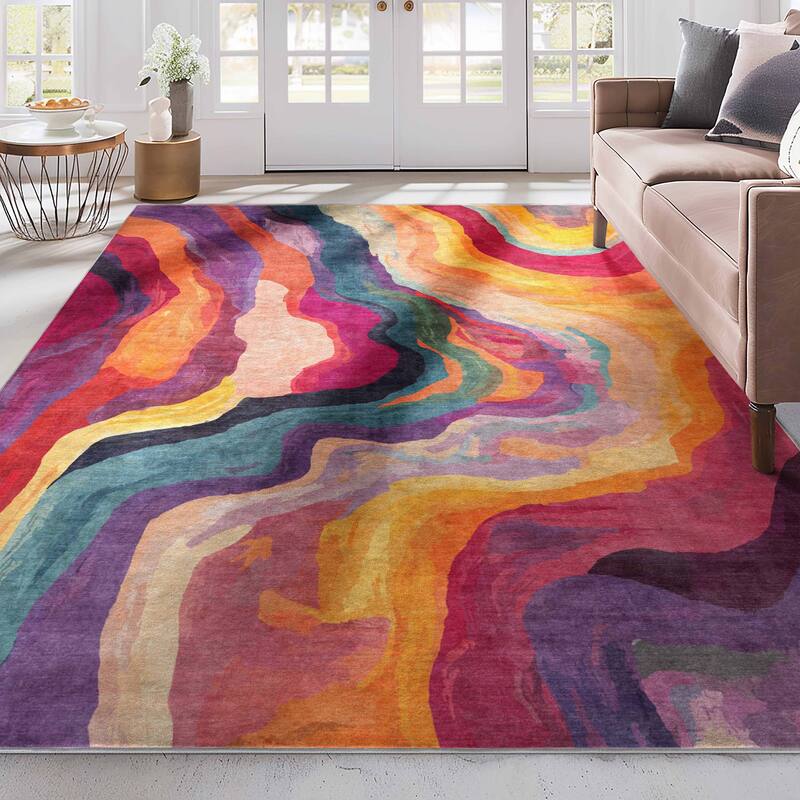 Well Woven Apollo Abstract Libre Waves Stripes Multi Low Pile Area Rug
