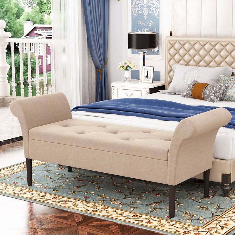Storage Ottoman Bench with Arms Upholstered Tufted Storage Bench for Bedroom Entryway Bench Footstool with Large Storage