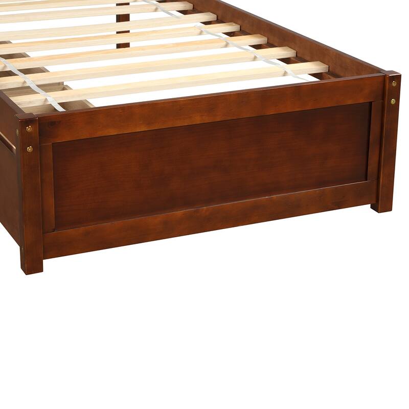 Twin Pine Platform Bed with Drawers & Slat Headboard