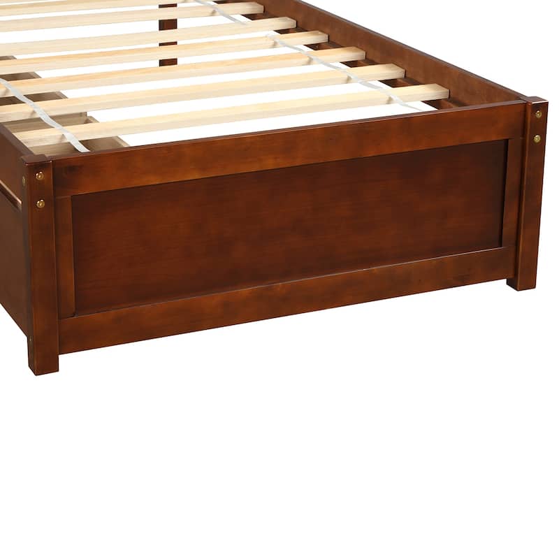 Twin Size Walnut Finished Wood Platform Bed with Two Drawers