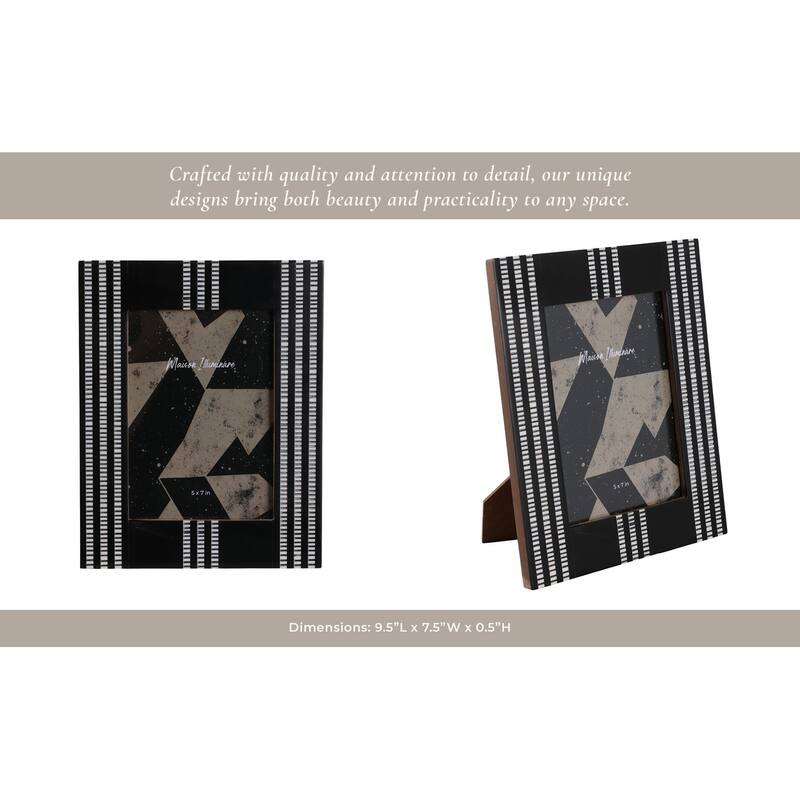 Resin Wood Picture Frame Striped Accents Modern Decor - 5x7" Black