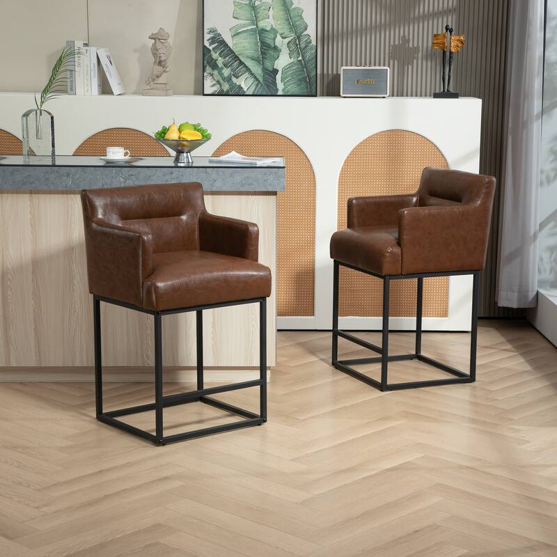 House Hold Counter Height Bar Stools Set of 2,Modern Square PU Bar Stool