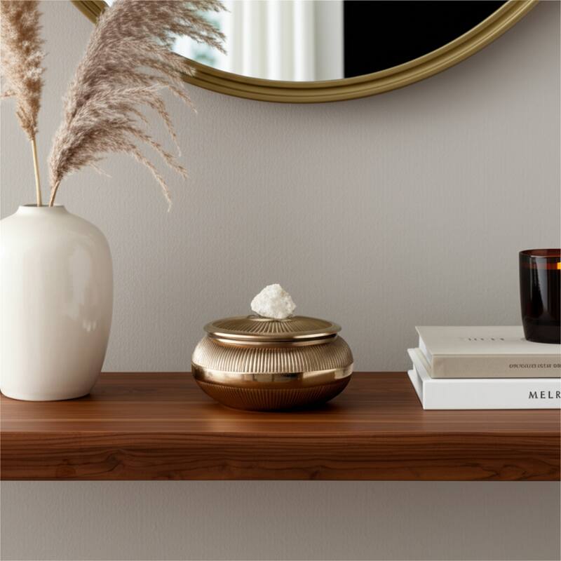 Aluminum Agate Decorative Object Stylish Lidded Textured Sculpture - Gold - 6" x 6" x 4.25"