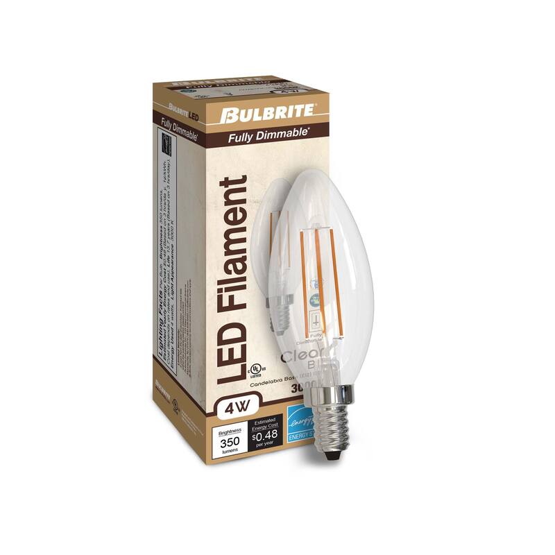 Bulbrite Pack of (4) Dimmable Clear Filament B11 Candelabra (E12) LED Bulb