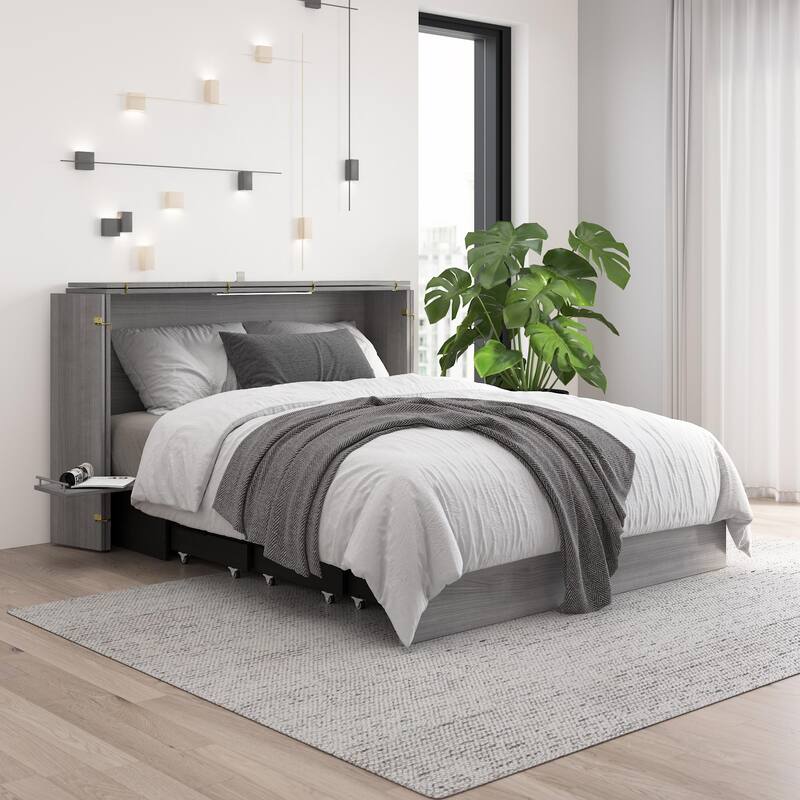 Bestar Borealis 63W Queen Murphy Cabinet Bed with Pullout Drawer