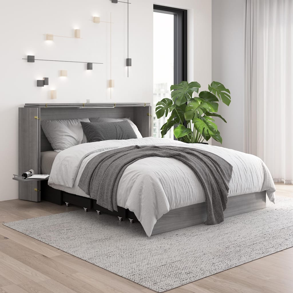 Bestar Borealis 63W Queen Murphy Cabinet Bed with Pullout Drawer