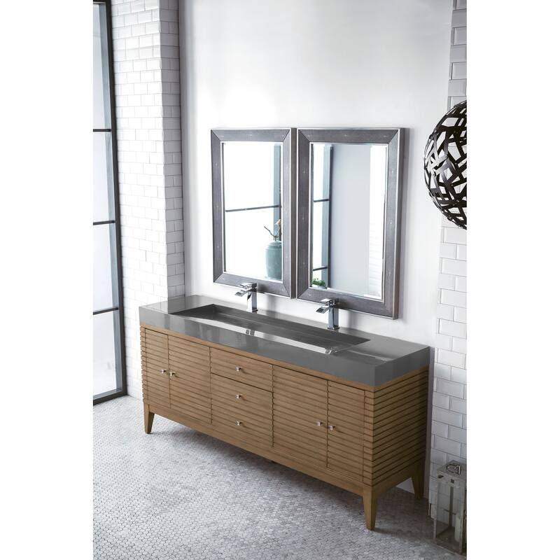 James Martin Vanities Linear 72" Double Vanity, Whitewashed Walnut