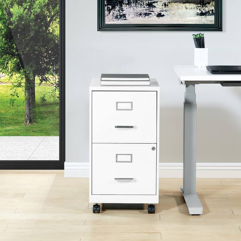 Metal File Cabinet - White w/Casters