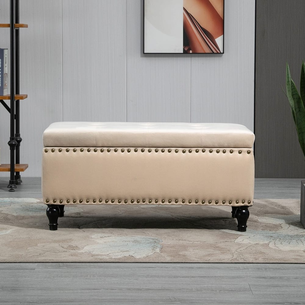 Maypex 38" Velvet Upholstered Flip Top Storage Bench