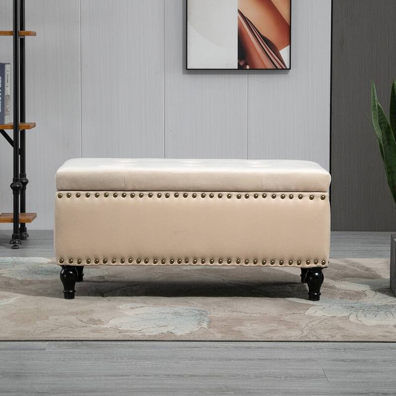 Maypex 38 Inch Soft Velvet Upholstery Storage Bench with Flip Top - 38"