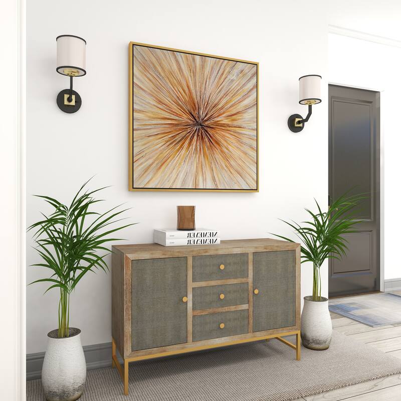 Canvas Starburst Radial Framed Wall Art with Gold Frame - Brown - Roche River Decor