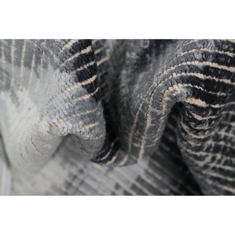 Hand Knotted Oriental Viscose Silk Carpet Modern All-Over Greys & Charcoal Abstract Area Rug - 4' 0'' X 2' 0''