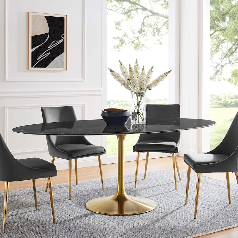 Lippa Oval Artificial Marble Dining Table - Gold Black - 78