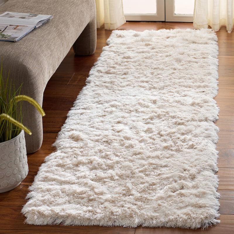 SAFAVIEH Handmade Nataly Shag Danara 2.5-inch Thick Rug - 2'3" x 10' Runner - Ivory